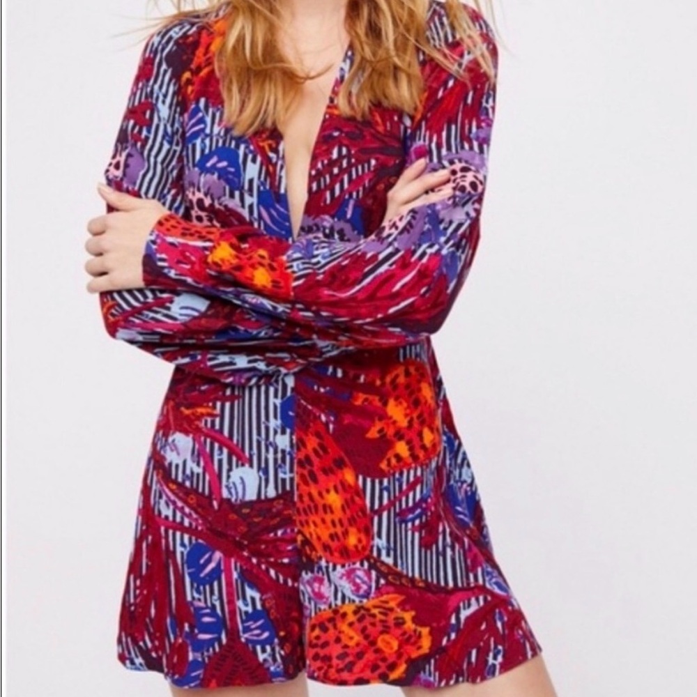 Free People Audrey Tropical Print Long Sleeve Romper, 6